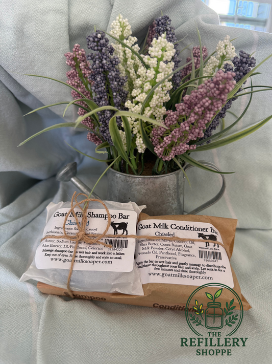 Goat Milk Shampoo/Conditioner Set with Wooden Soap Dish